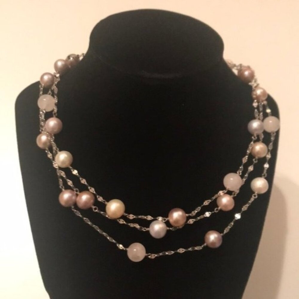 🤍✨ Multi-Strand Freshwater Pearl Necklace | Sterling Silver Chain